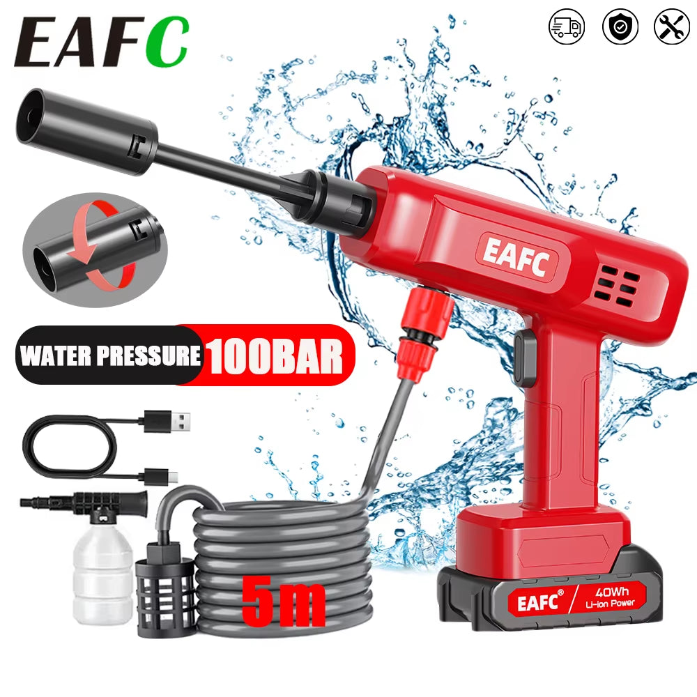100Bar Electric Car Washer Gun Wireless High Pressure Cleaner Foammulti-Function Nozzle Protable Car Home Wash Garden Spray